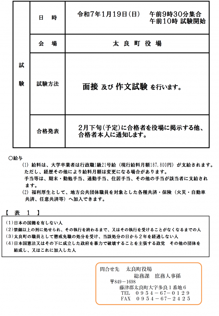 太良町職員（保健師）採用試験について