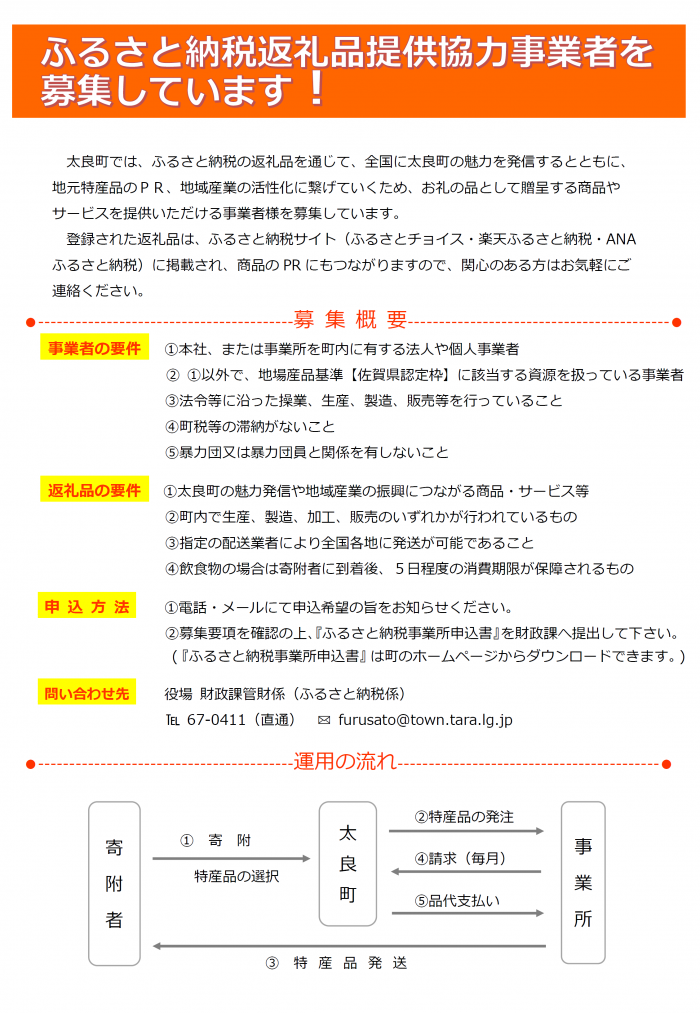 ふるさと納税協力事業者募集！