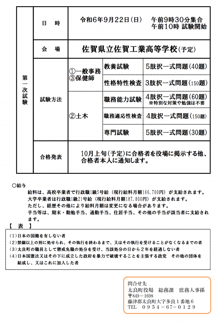 太良町職員採用統一試験について2