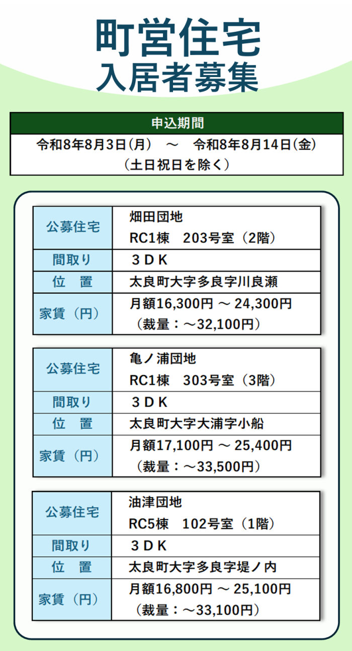 町営住宅 入居者募集 町営住宅 入居者募集